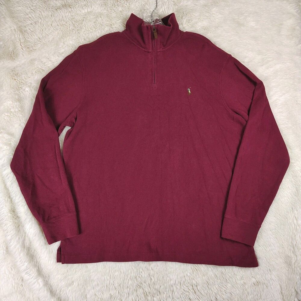 Polo Ralph Lauren Estate Rib Quarter-Zip Pullover Sweater Mens XL Red Flesh Pony